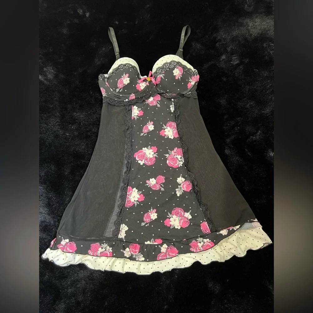 Jessica Simpson Floral & Polka Dot Babydoll Slip Dress - Size Small - Picture 4 of 10